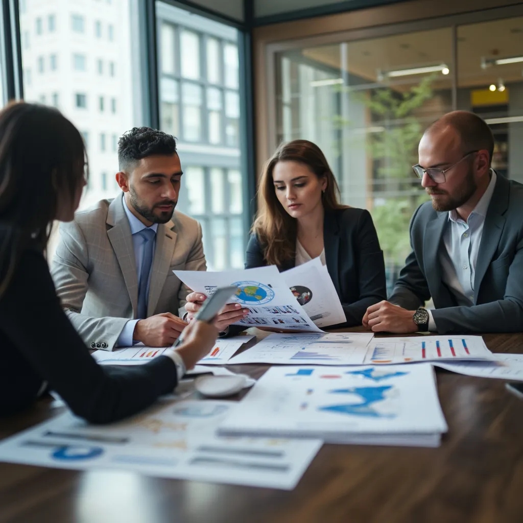 Equipo de consultoría en reunión estratégica