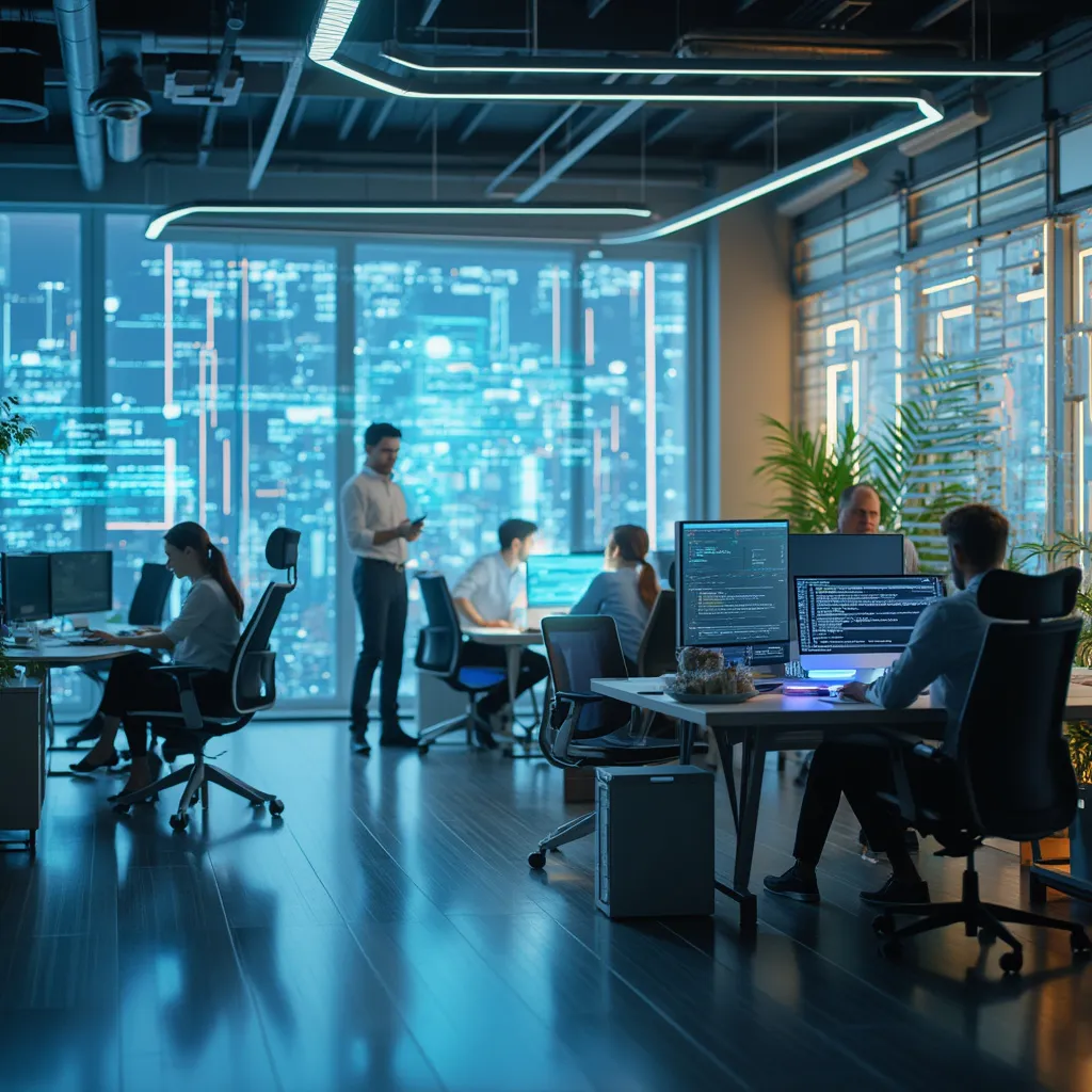 Representación futurista de ambiente de trabajo flexible